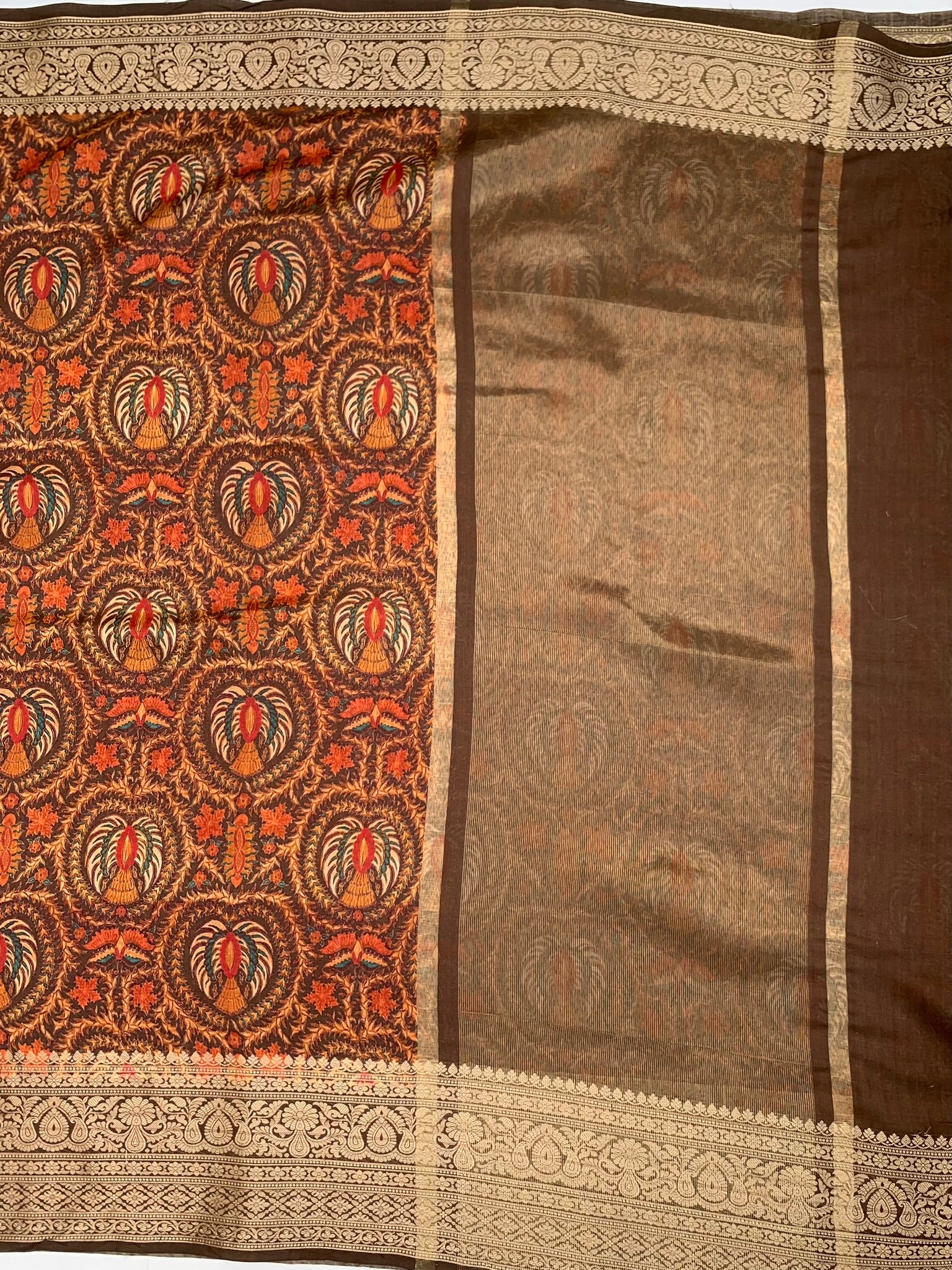 Chiniya Silk Saree Brown In Colour