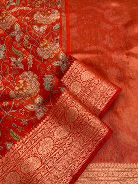 Chiniya Silk Saree red In Colour