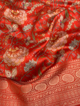 Chiniya Silk Saree red In Colour
