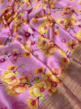 Satin Crepe Floral Print Saree Light-Pink In Colour