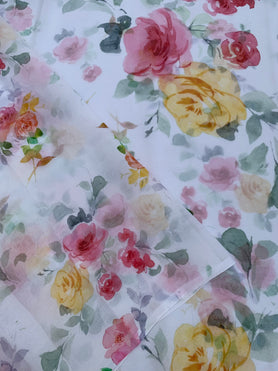 Chiffon Floral Print Saree Off-White In Colour