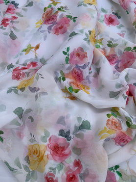 Chiffon Floral Print Saree Off-White In Colour