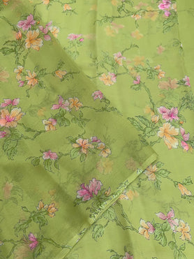 Chiffon Floral Print Saree Green In Colour