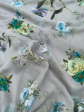 Chiffon Floral Print Saree Light Green In Colour